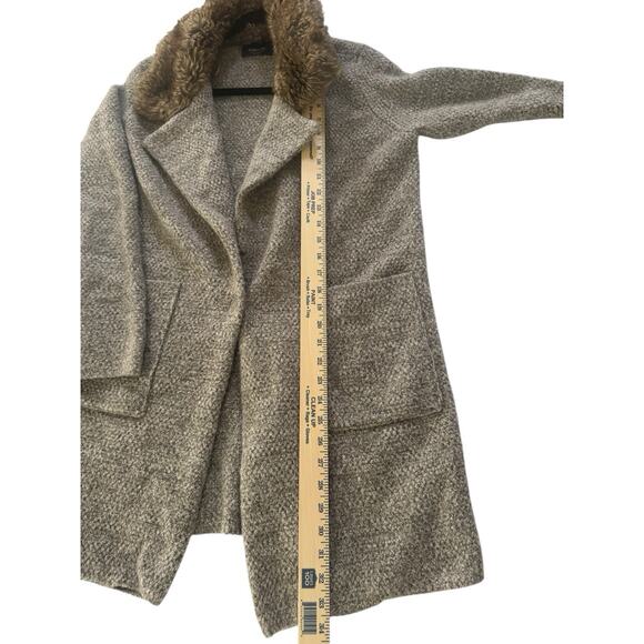 ZARA KNIT Small Fur Collar Long Cardigan Sweater Coat Taupe Pockets #5648 - Picture 7 of 11